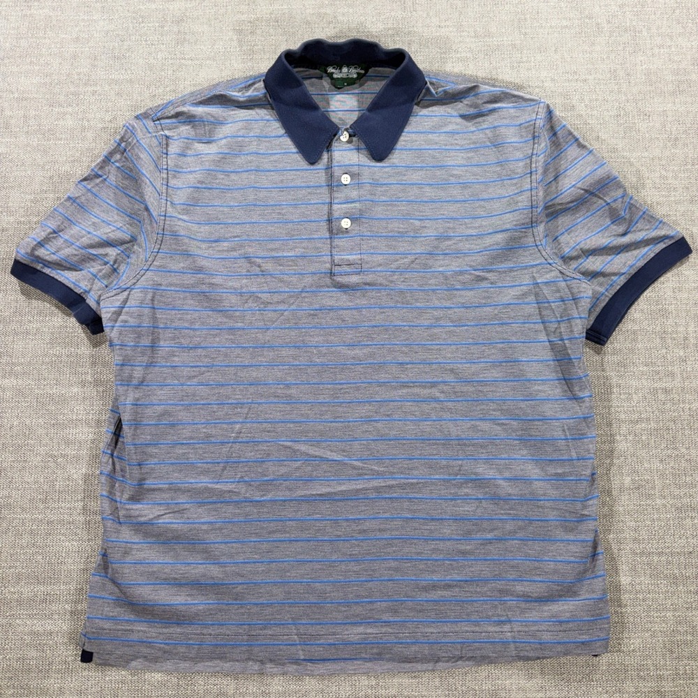 Brooks Brothers Polo Shirt Mens Medium Grey Blue Excellent Striped Performance